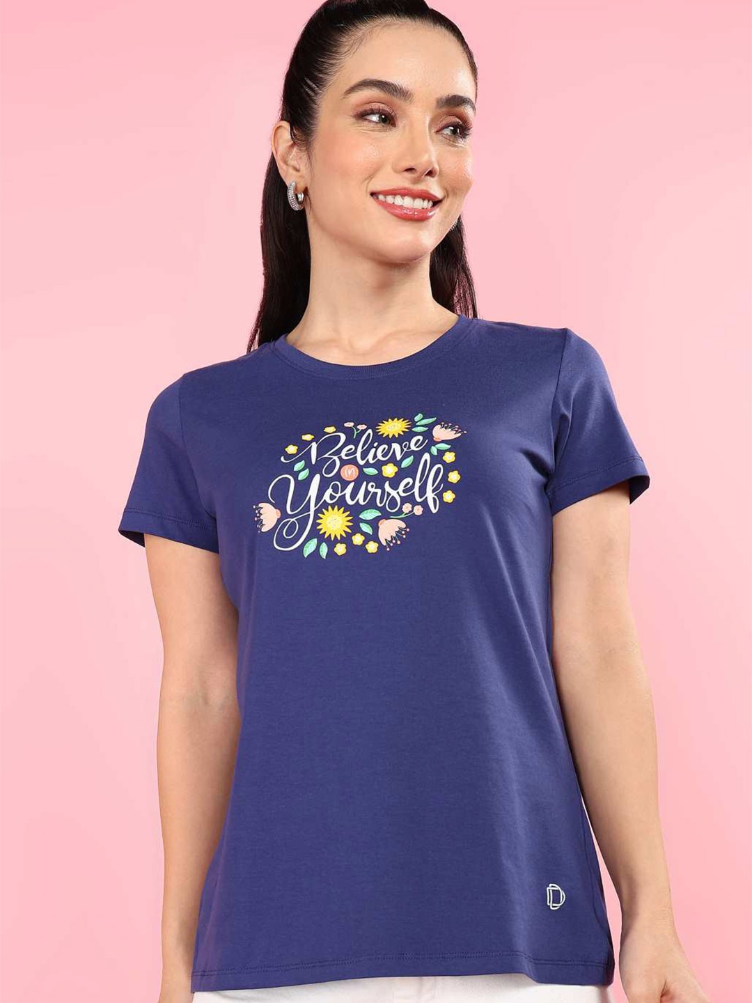 

Dollar Women Printed Cowl Neck T-shirt, Navy blue