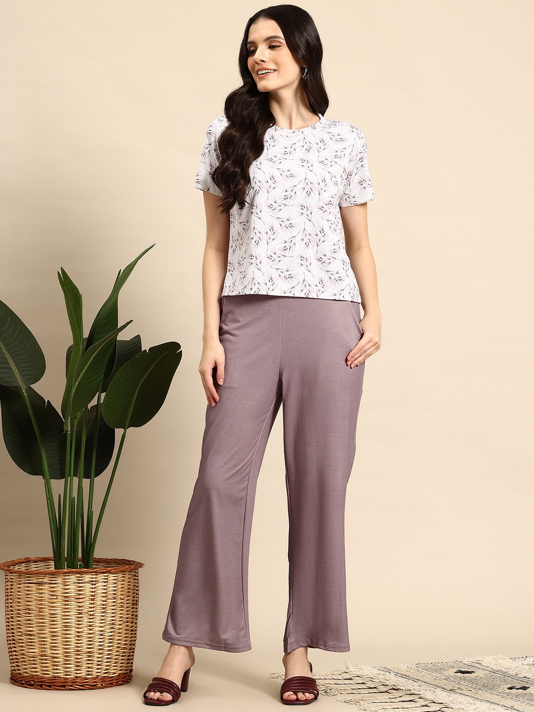

Mast & Harbour Printed Pure Cotton Top & Trousers Co-Ord Set, Nude
