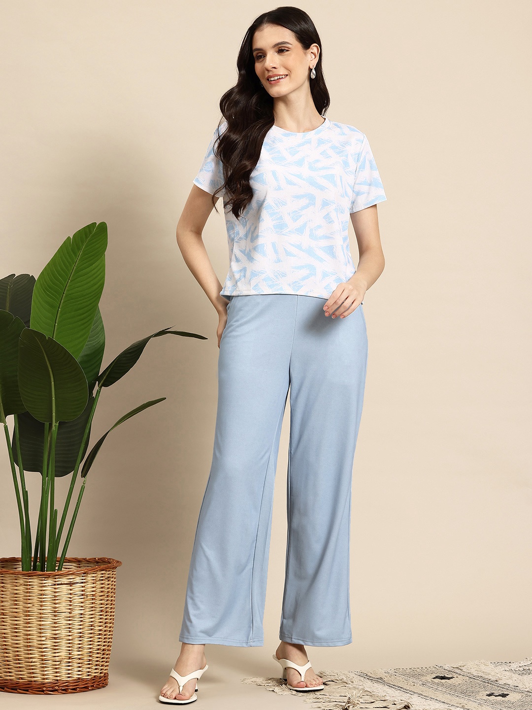 

Mast & Harbour Geometric Printed Top & Trousers Co-Ord Set, Blue