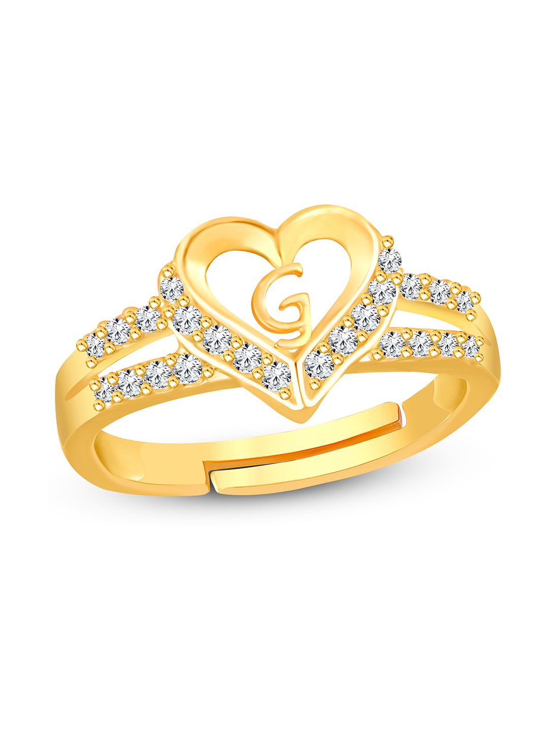 

Lila Unisex Gold-Plated Cubic Zirconia Stone Studded Alphabet G Adjustable Finger Ring