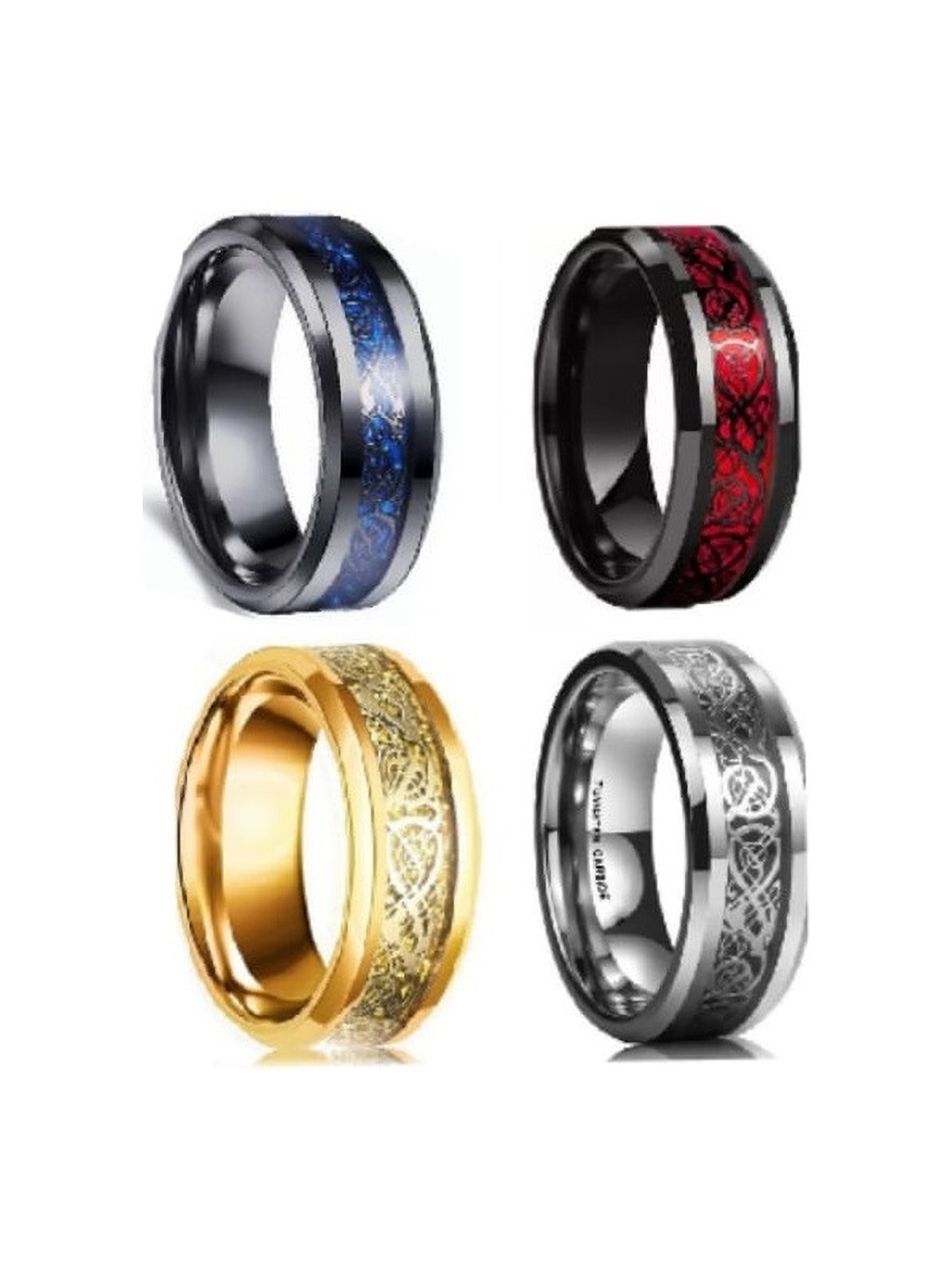 

Lila Unisex Set Of 4 Stainless Steel Band Finger Ring, Blue