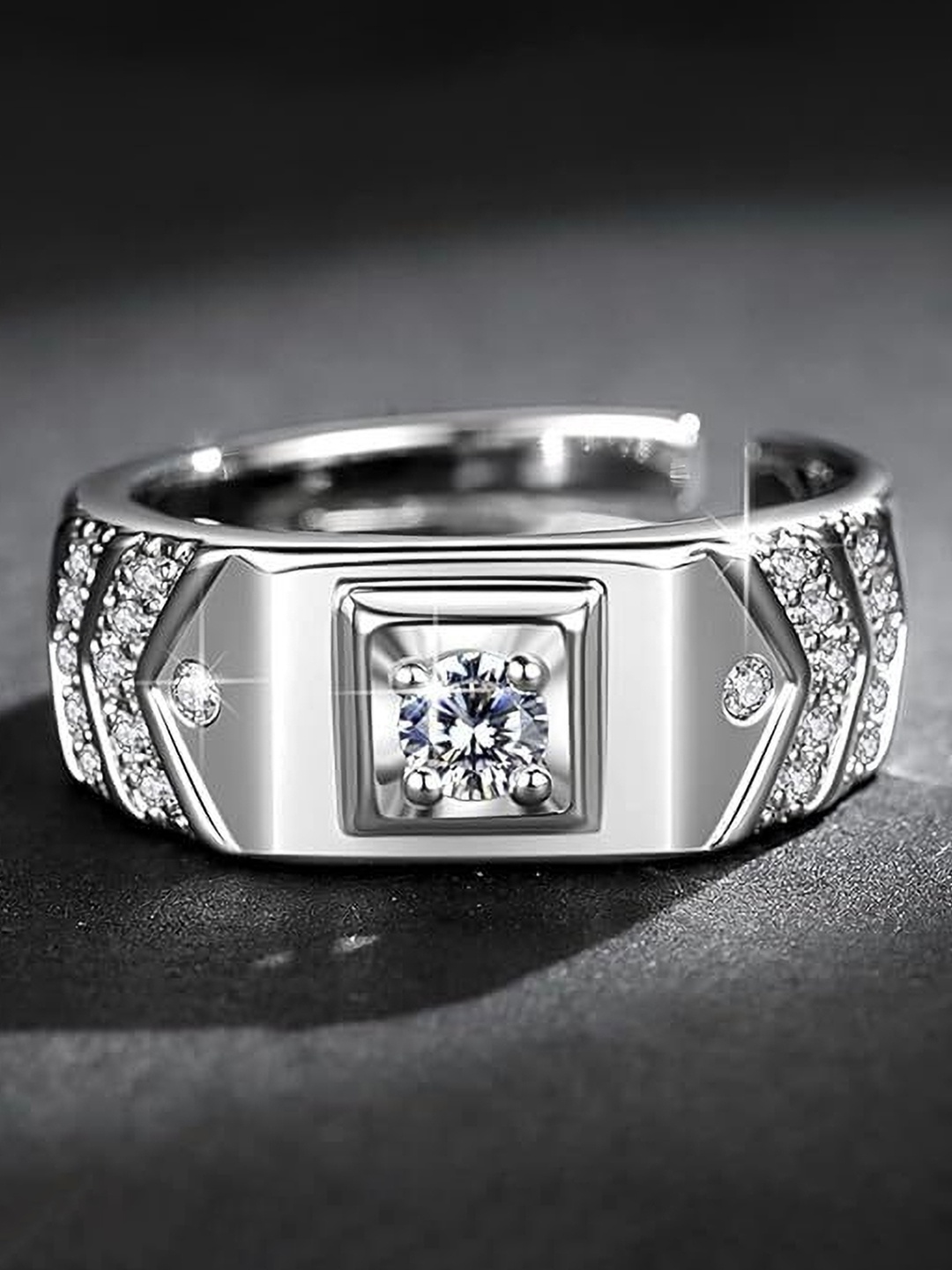 

Lila Men Sterling Silver AD Stone-Studded Adjustable Ring