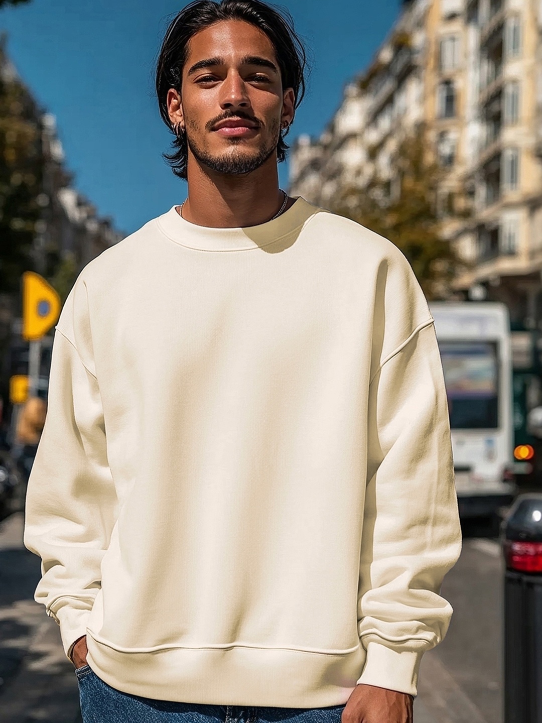 

Bewakoof Men Round Neck Long Sleeves Pullover Sweatshirt, Beige