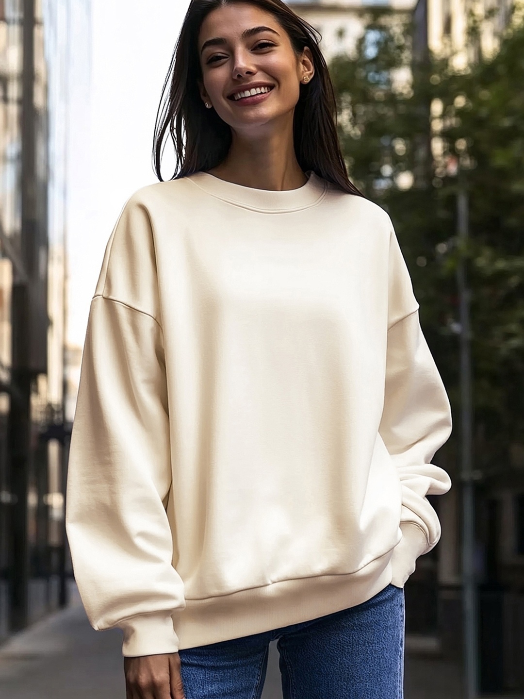 

Bewakoof Women Round Neck Long Sleeves Sweatshirt, Beige
