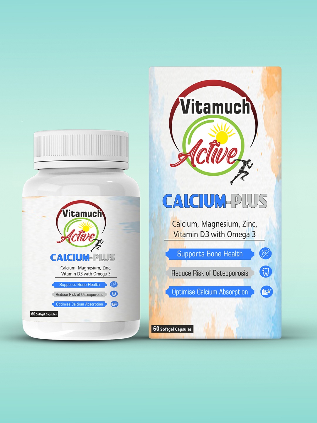 

Vitamuch Active Calcium Plus Softgels Supports Bone Health - 60 Capsules, White