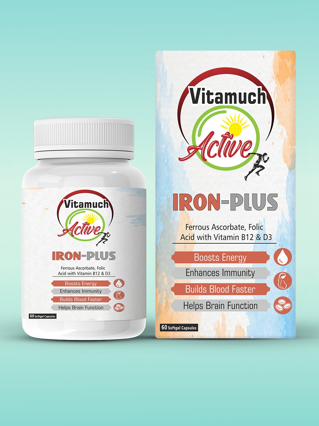 

Vitamuch Active Iron Plus Capsules For Boost Energy & immunity - 60 Soft Gels, White