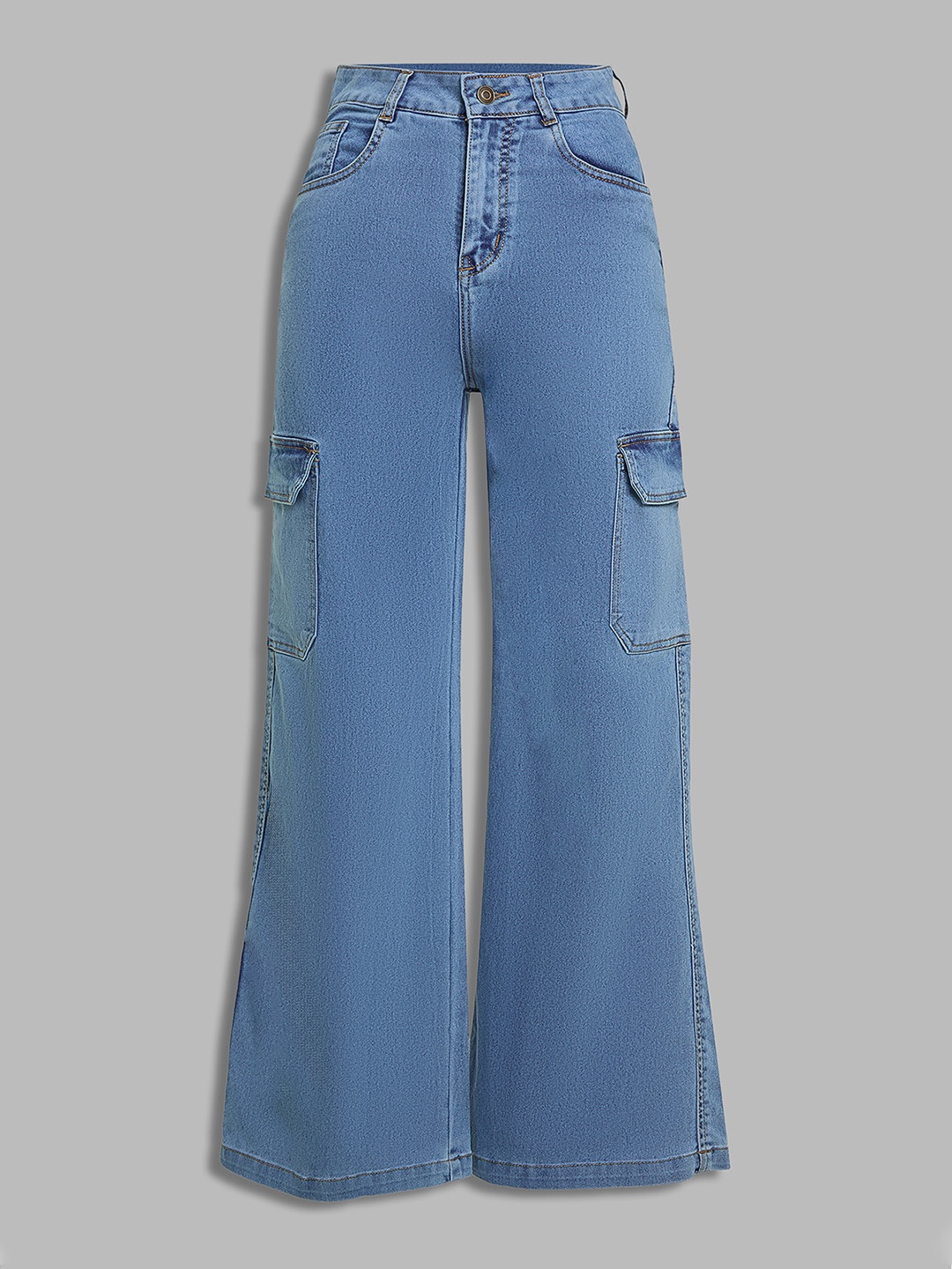 

Miss Chase Women Wide Leg High-Rise Stretchable Cotton Jeans, Blue