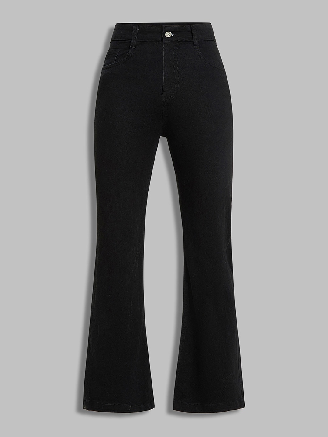 

Miss Chase Women Wide Leg High-Rise Stretchable Cotton Jeans, Black