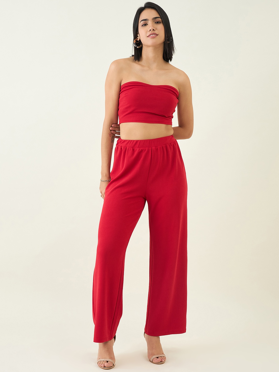 

aayu Off-Shoulder Neck Sleeveless Top With Trouser, Red