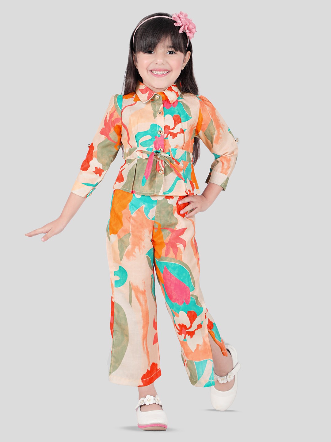 

CAVIO Girls Printed Shirt with Trousers Clothing Set, Orange