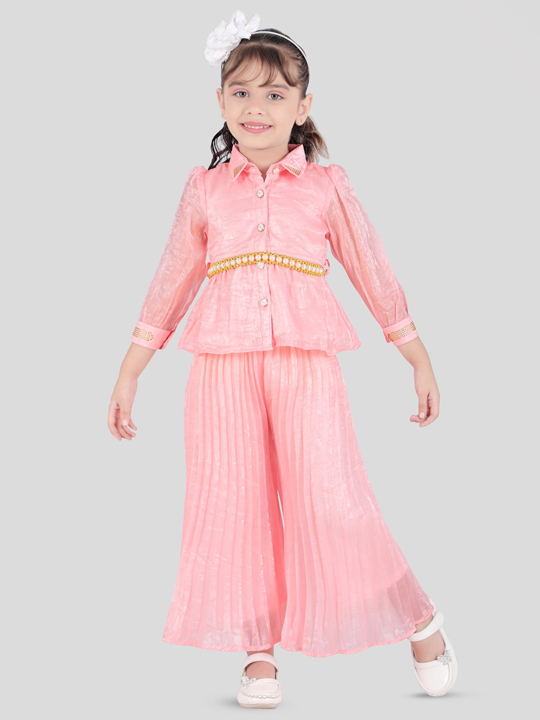 

CAVIO Girls Shirt with Palazzos Clothing Set, Peach