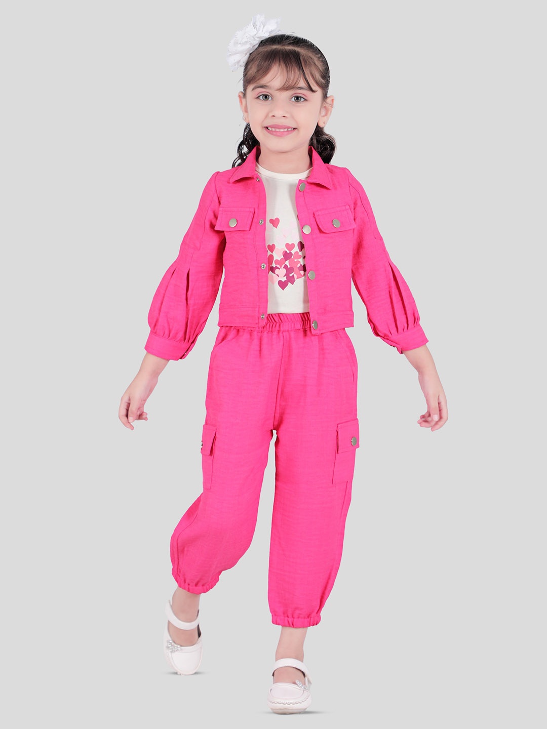 

CAVIO Girls Shacket with Trousers and T-shirt Clothing Set, Pink