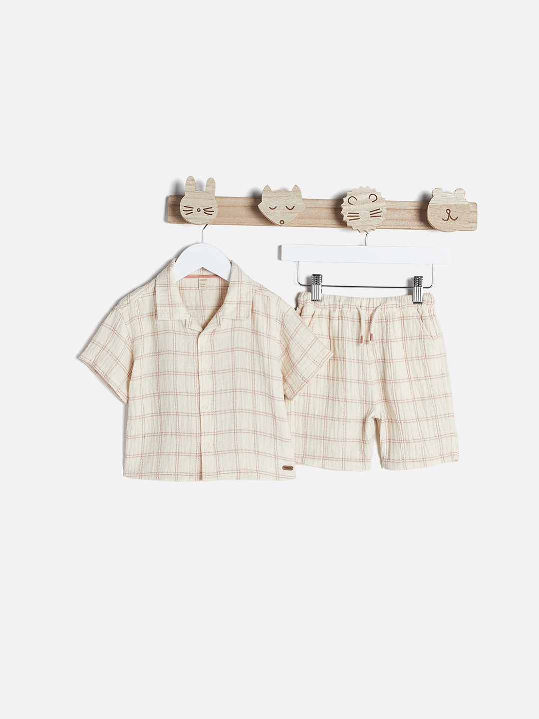 

Giggles by Babyshop Boys Checked Shirt with Shorts, Beige