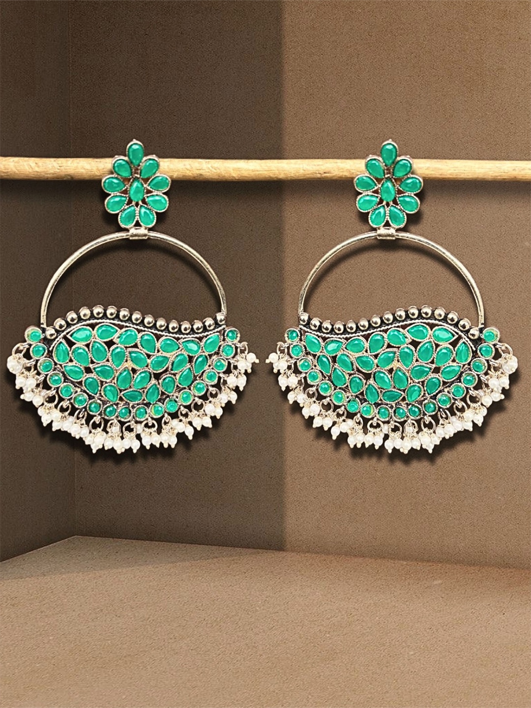 

UnfoldSelf Contemporary Chandbalis Earrings, Green