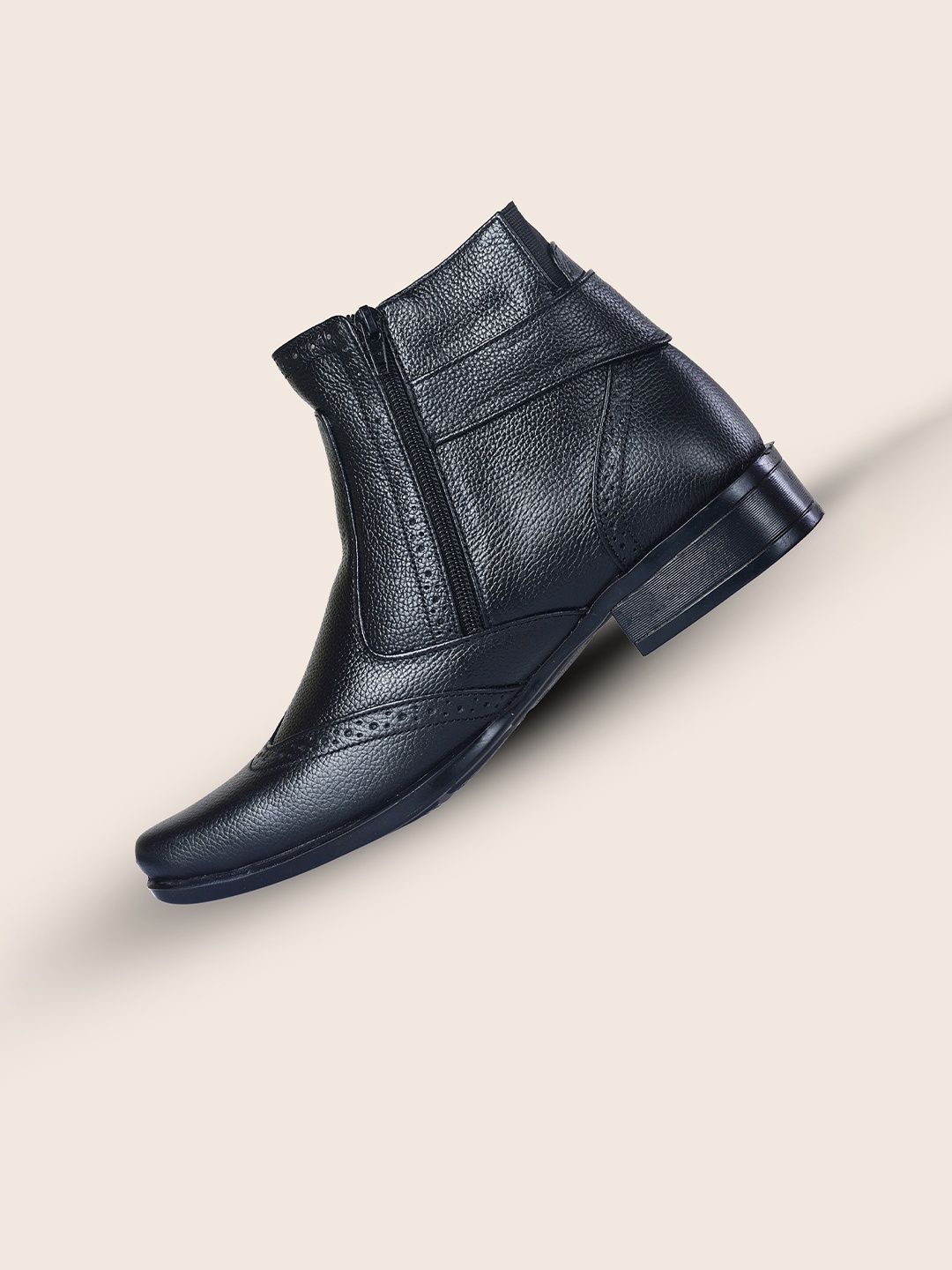 

TANNY SHOES Men Leather Block-Heeled Chelsea Boots, Black