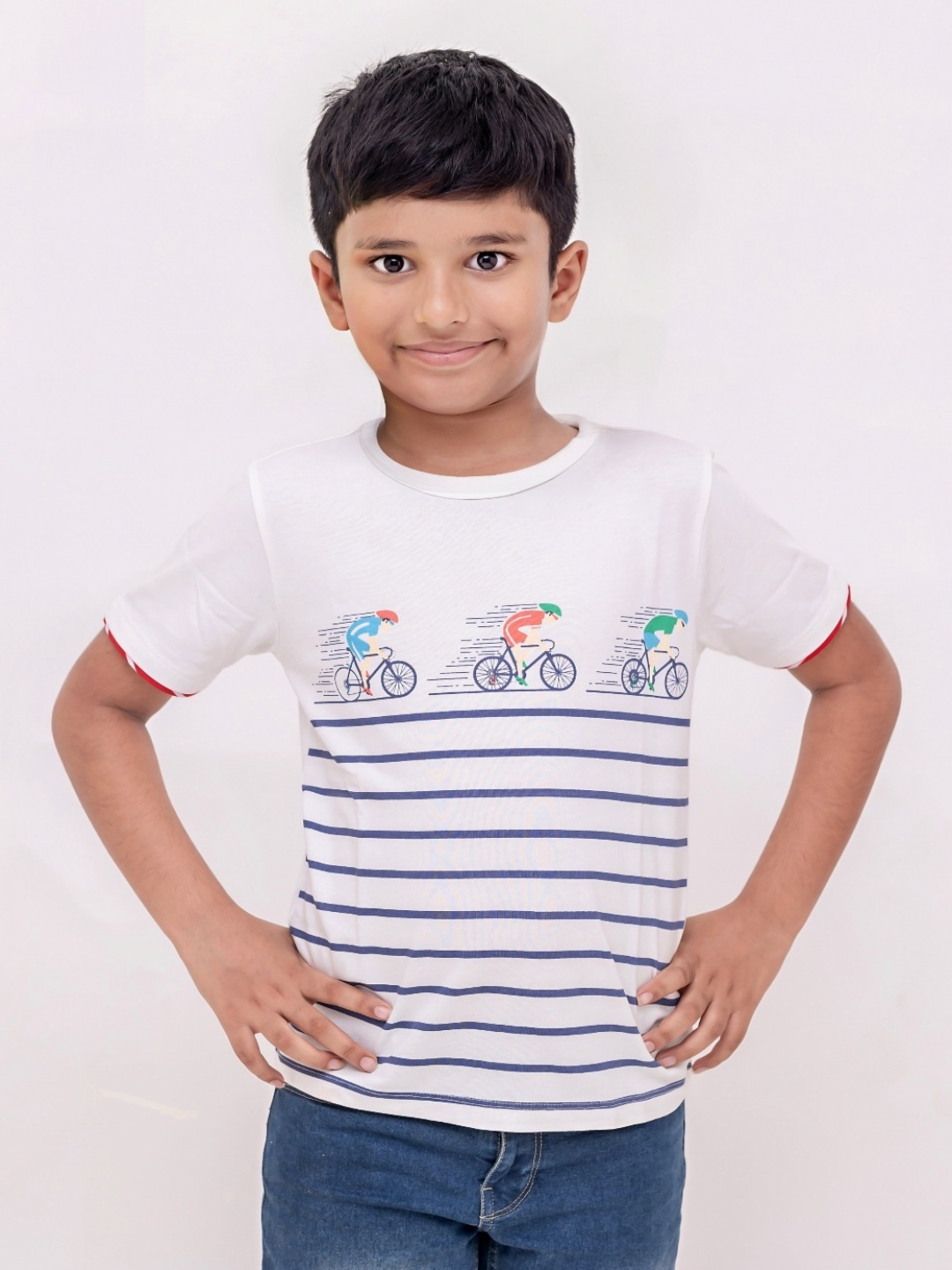 LAdore Kids Sports Printed Pure Cotton T-shirt, White