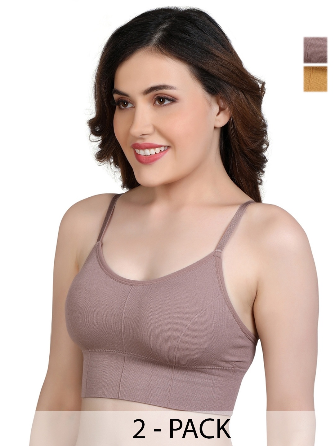 

SHOPPY VILLA Pack Of 2 Women Full Coverage Lightly Padded Sports Bra, Brown