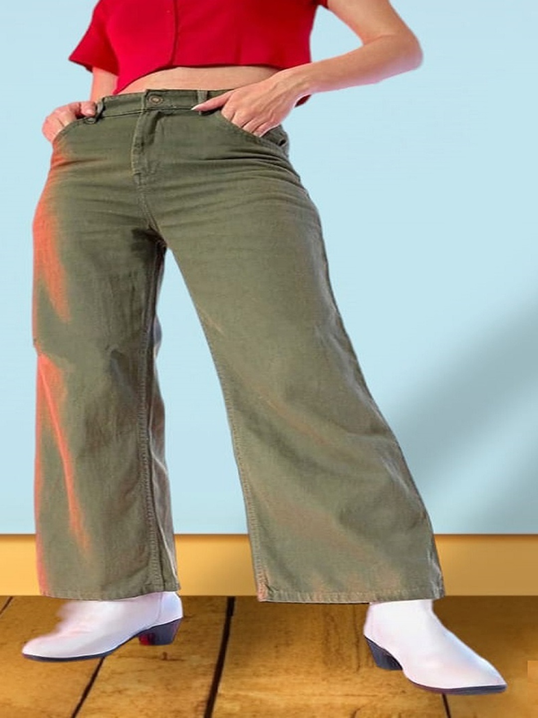 

Perfect Outlet Women Straight Fit High-Rise Stretchable Jeans, Olive