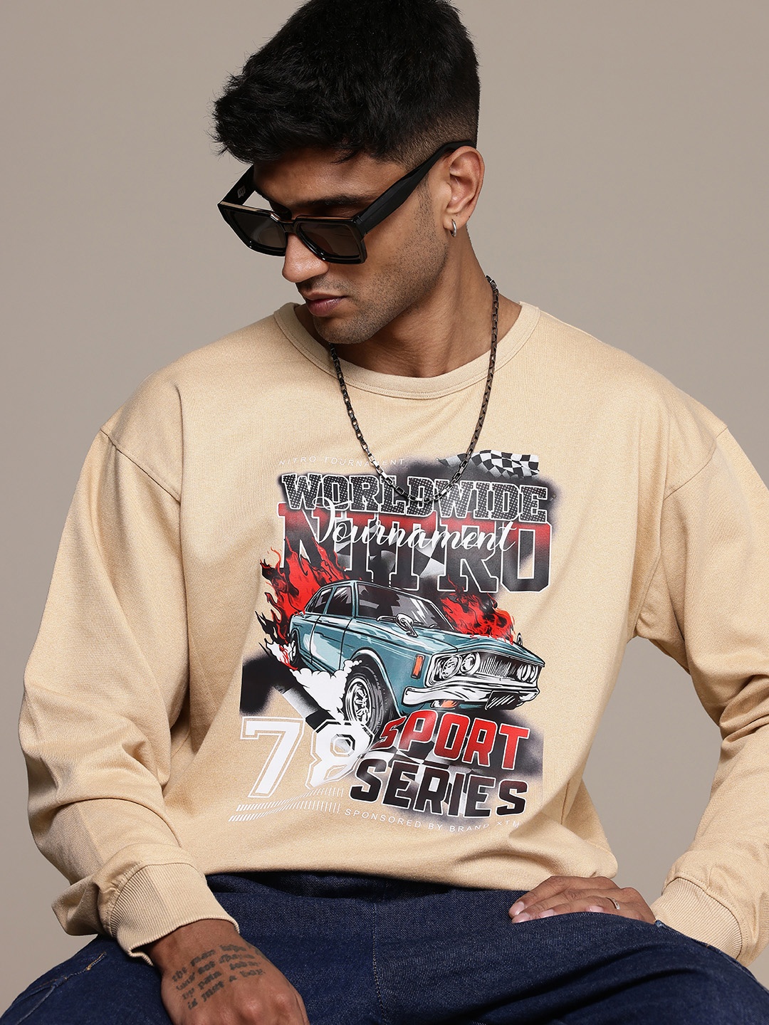 

The Roadster Lifestyle Co. Typography Printed Relaxed Fit Sweatshirt, Beige