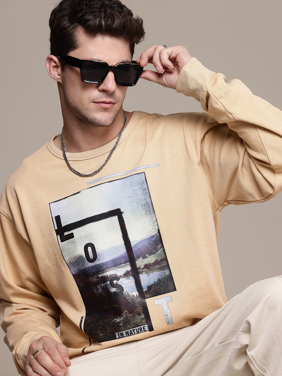 

The Roadster Lifestyle Co. Graphic Printed Relaxed Fit Sweatshirt, Beige