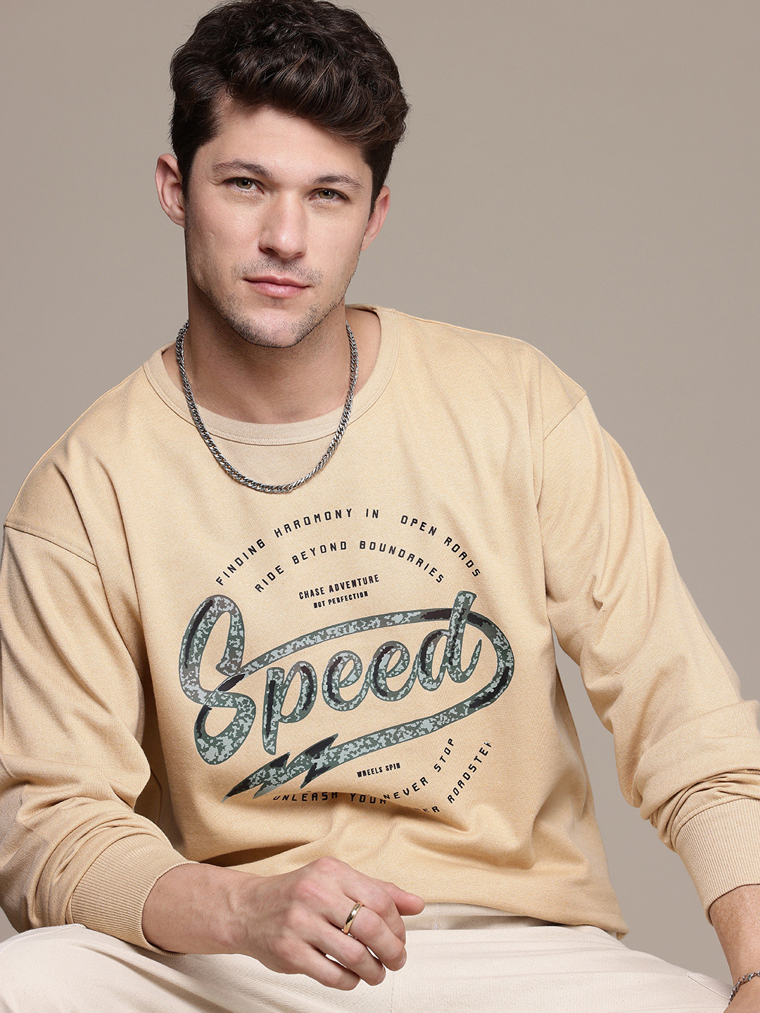 

The Roadster Lifestyle Co. Typography Printed Relaxed Fit Sweatshirt, Beige