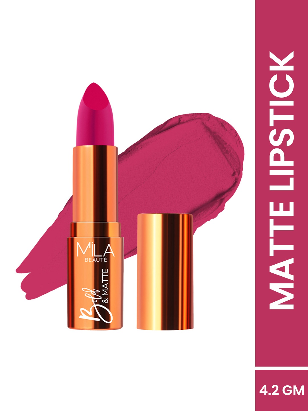 

MILA BEAUTE Bold & Matte Creamy Finish Lipstick With Jojoba Oil - 4.2 g - Haut Pink -15, Red