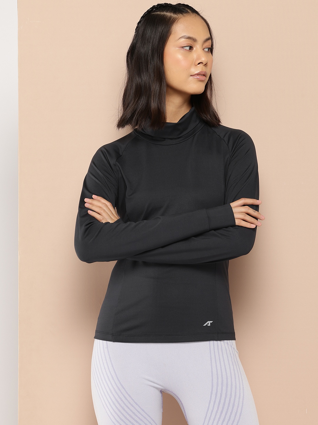 

Alcis Women High Neck Slim Fit Sports T-shirt, Black