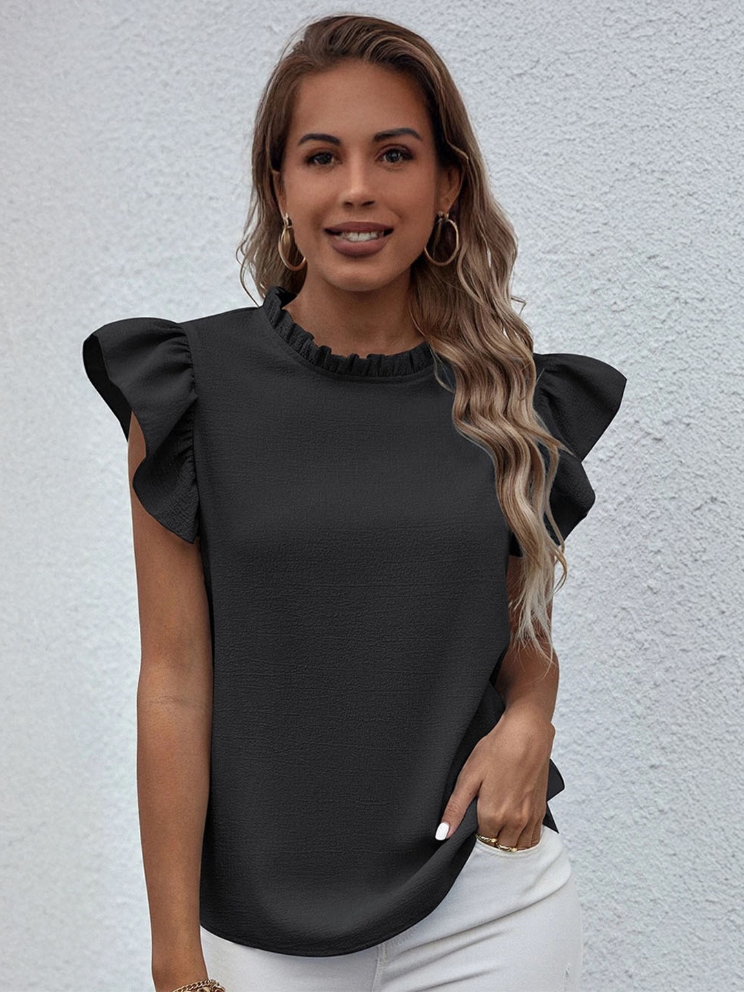

StyleCast Women Flutter Sleeve Top, Black
