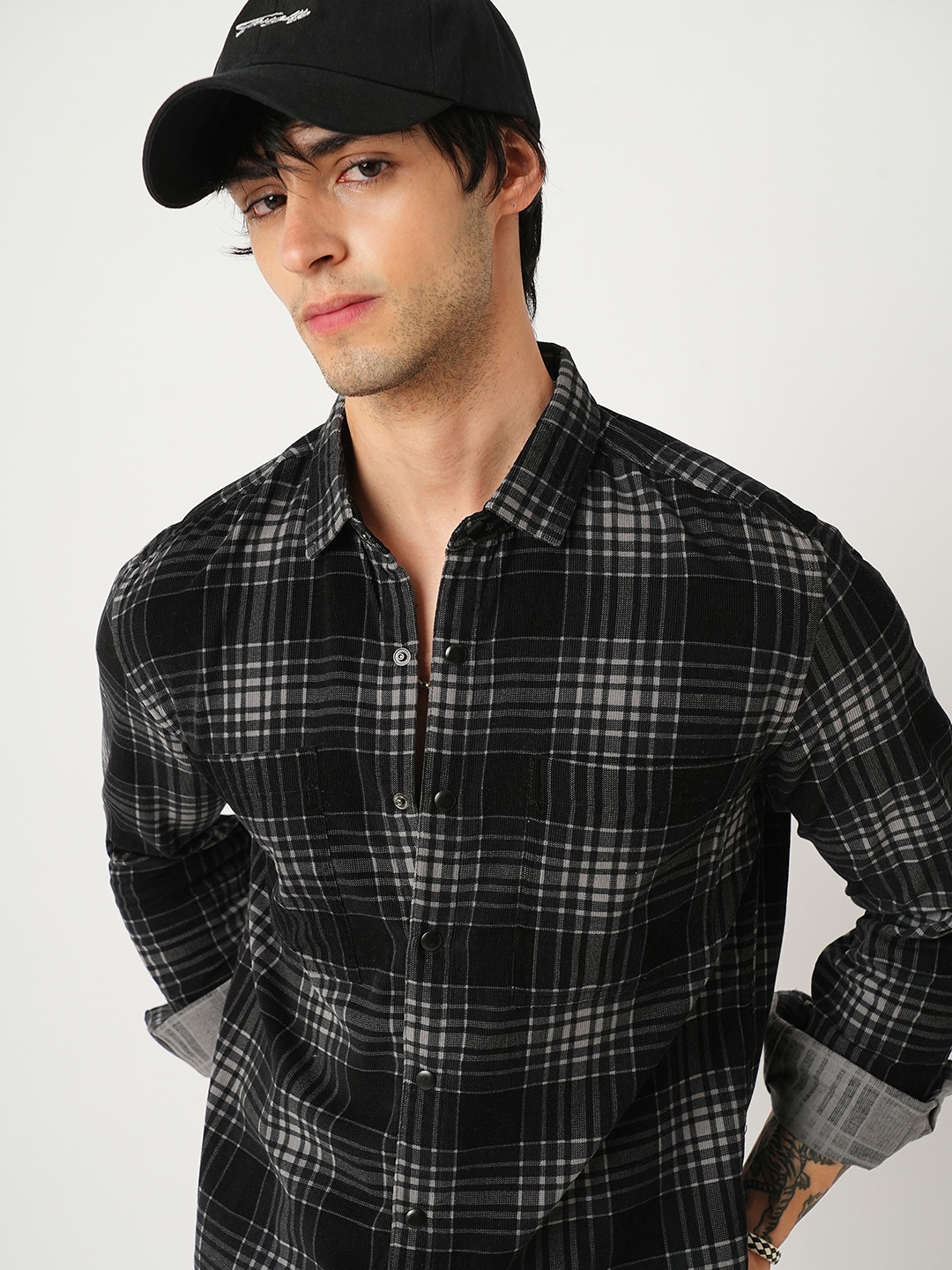 

VASTRADO Men Classic Slim Fit Tartan Checks Opaque Checked Casual Shirt, Black