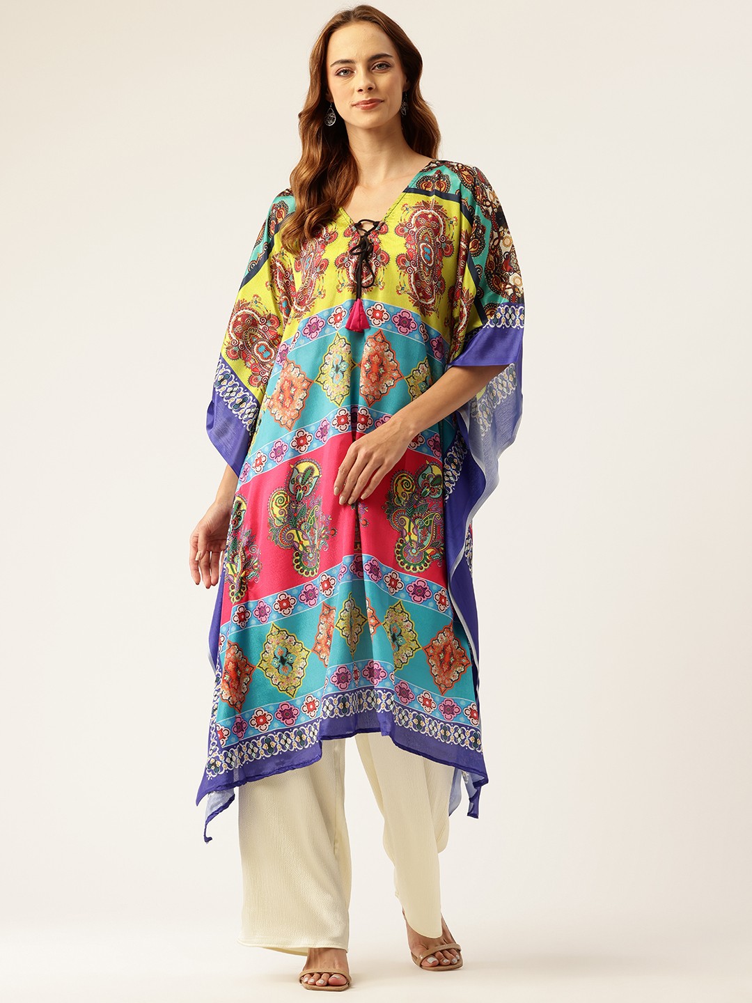 

Molcha Ethnic Motifs Printed Flared Sleeves Kaftan Kurta, Multi