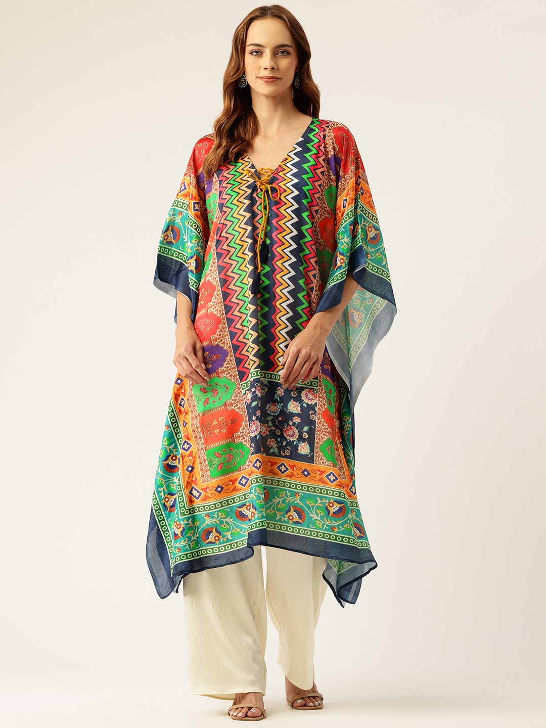 

Molcha Ethnic Motifs Printed Flared Sleeves Kaftan Kurta, Multi