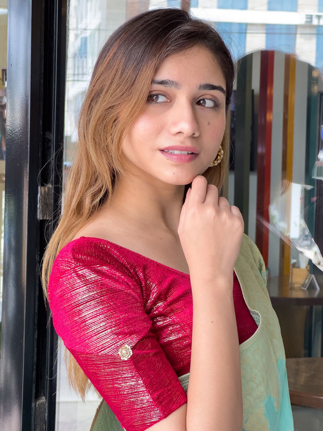 

Bindigasm's Advi Embellished Round Neck Saree Blouse, Red