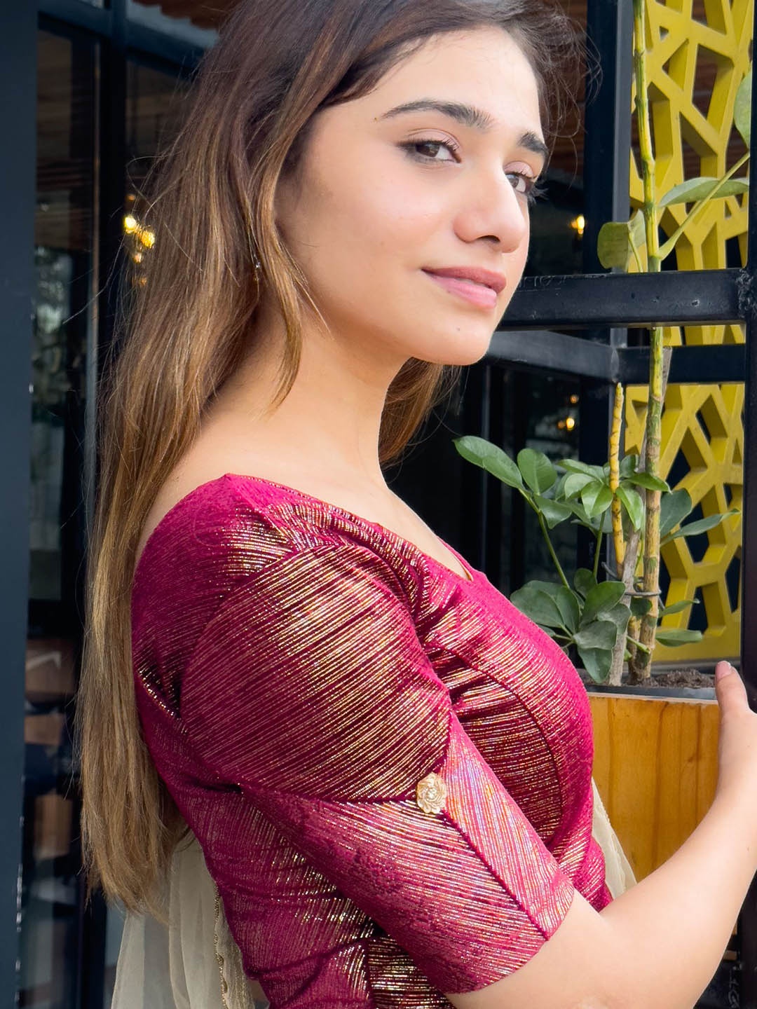 

Bindigasm's Advi Velvet Ready Made Saree Blouse, Maroon