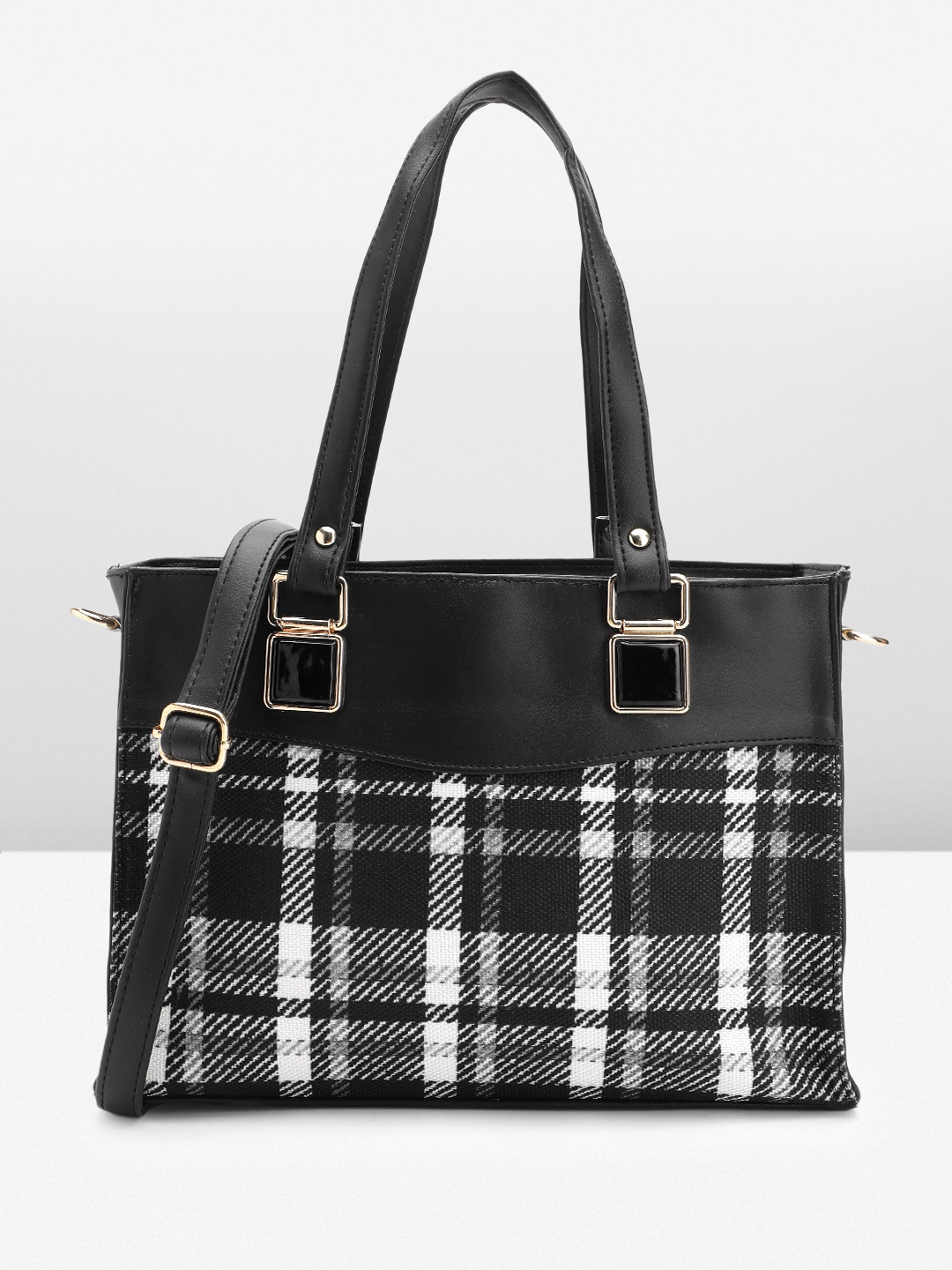 Mast & Harbour Checked Shopper Handheld Bag with, Black