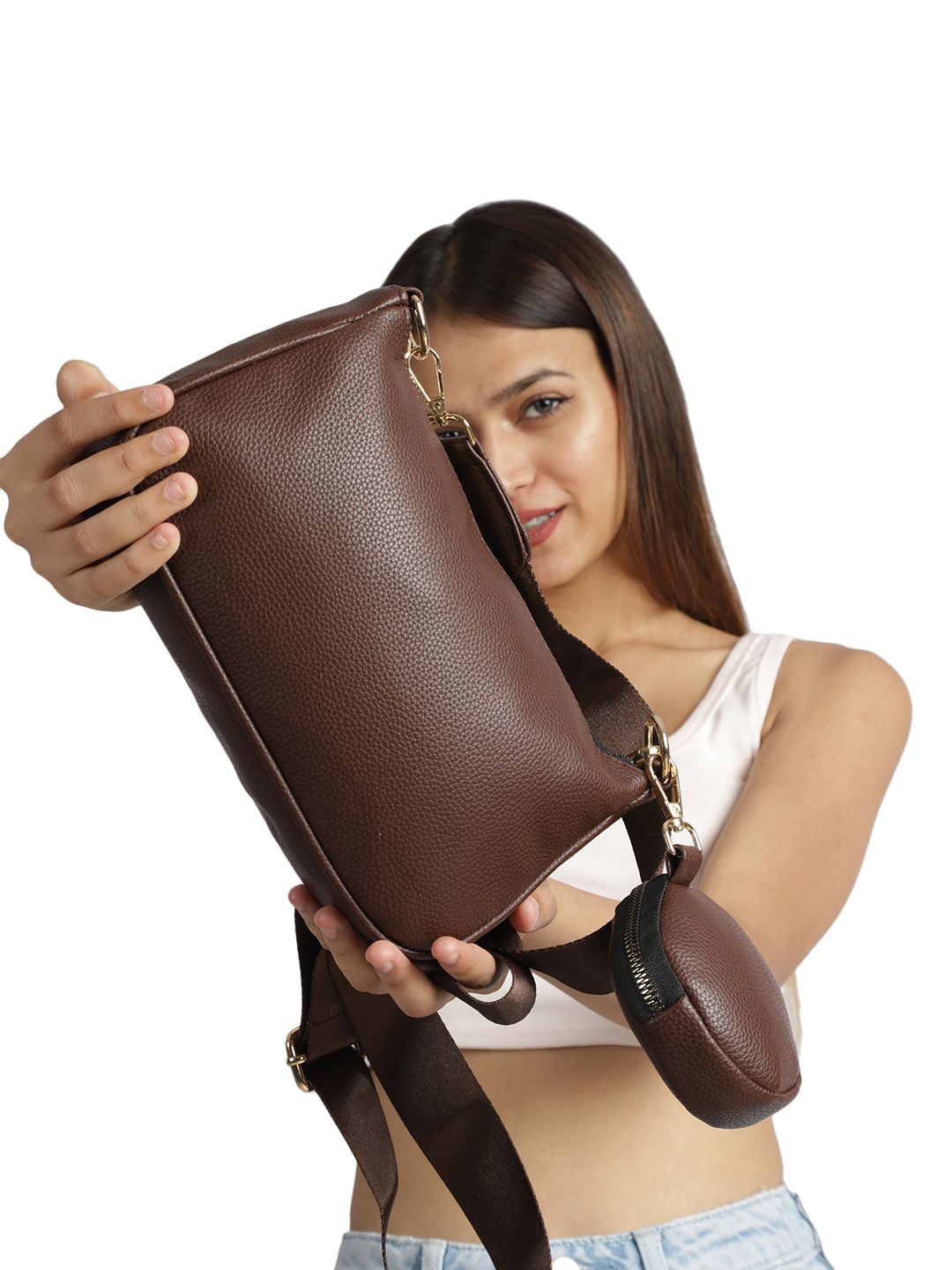 

MINI WESST PU Structured Sling Bag, Brown