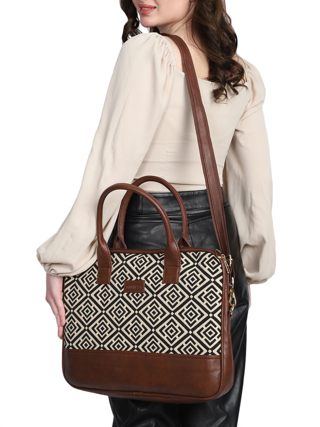 

MINI WESST Unisex Printed Laptop Bag, Brown