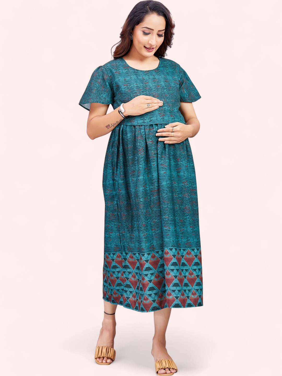 RITIJYA Women Floral Printed Floral Maternity Anarkali Kurta, Green