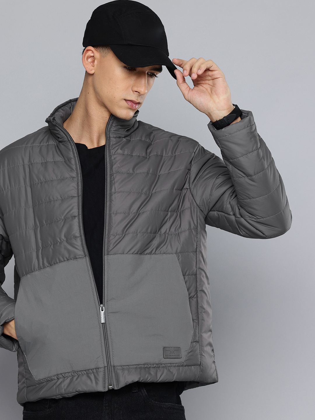 

Flying Machine Mock Collar Long Sleeves Padded Jacket, Grey