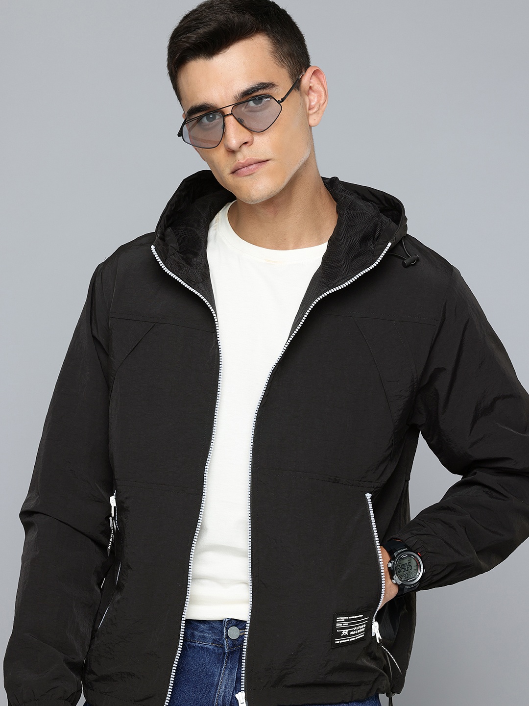 

Flying Machine Hooded Relaxed Fit Tailored Jacket, Black