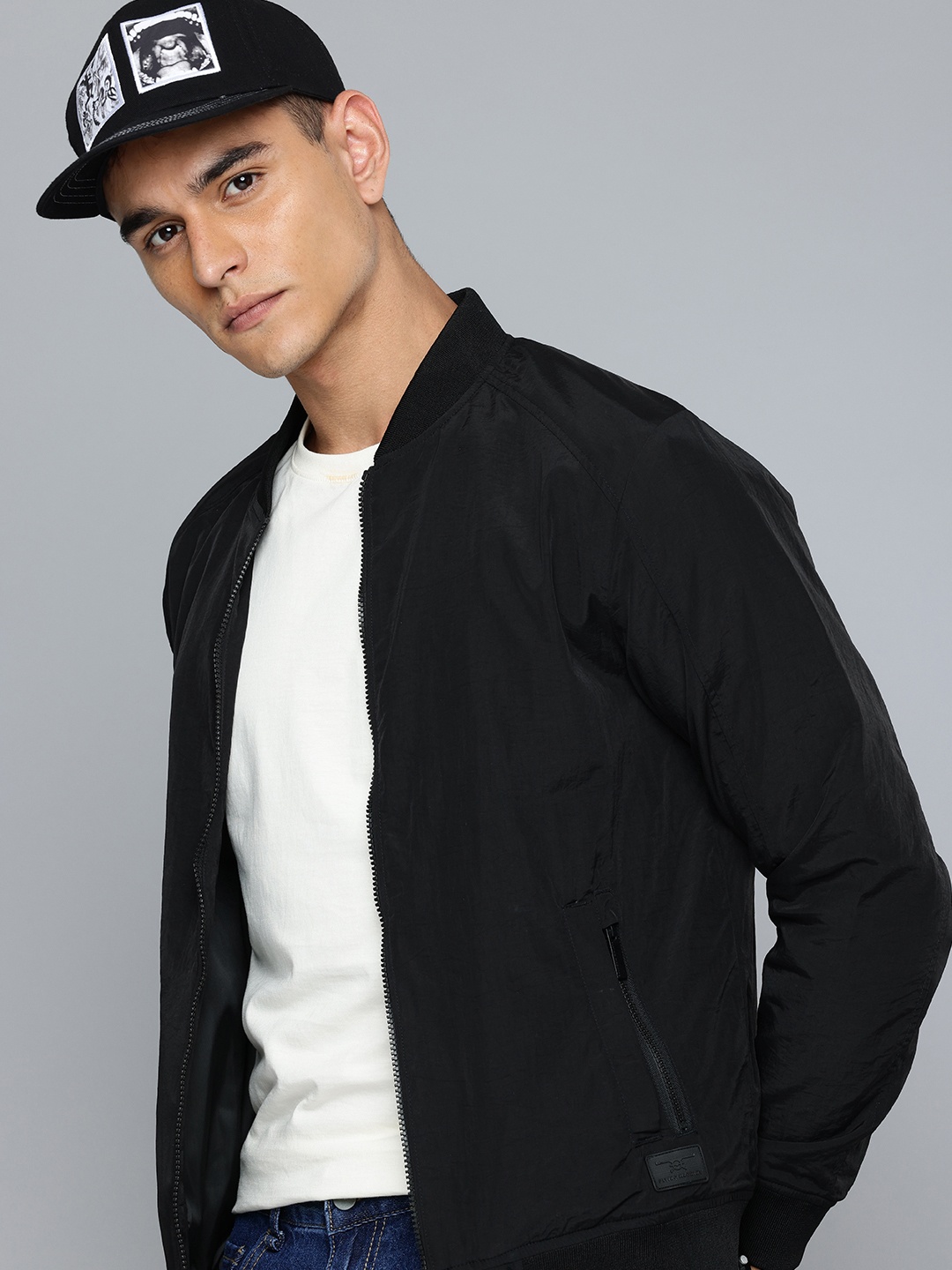 

Flying Machine Mandarin Collar Bomber Jacket, Black