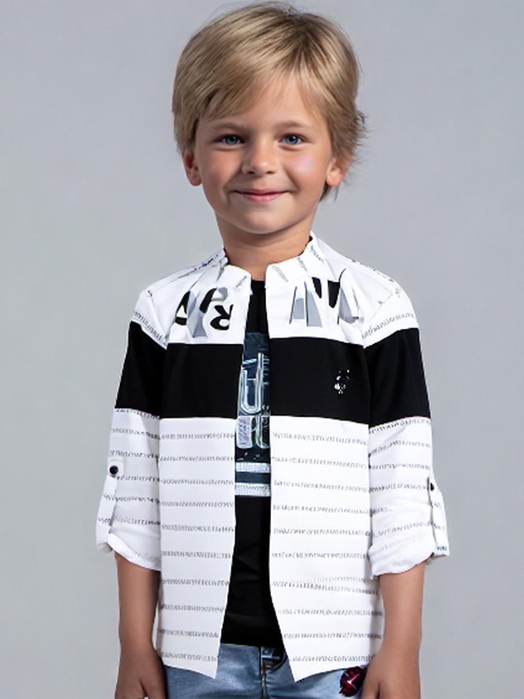 

MashUp Boys Horizontal Stripes Opaque Printed Casual Shirt, White