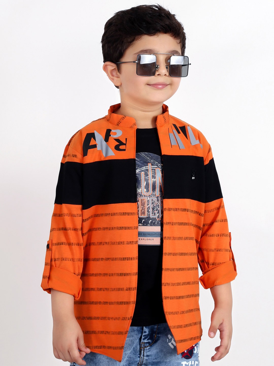 

MashUp Boys Multi Stripes Opaque Printed Casual Shirt, Rust