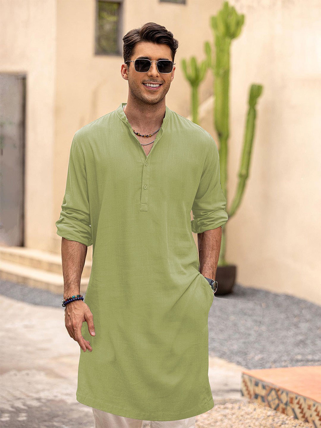 

Anouk Men Solid Long Kurta, Green