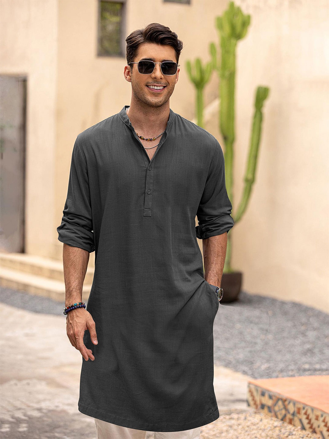 

Anouk Men Solid Long Kurta, Grey