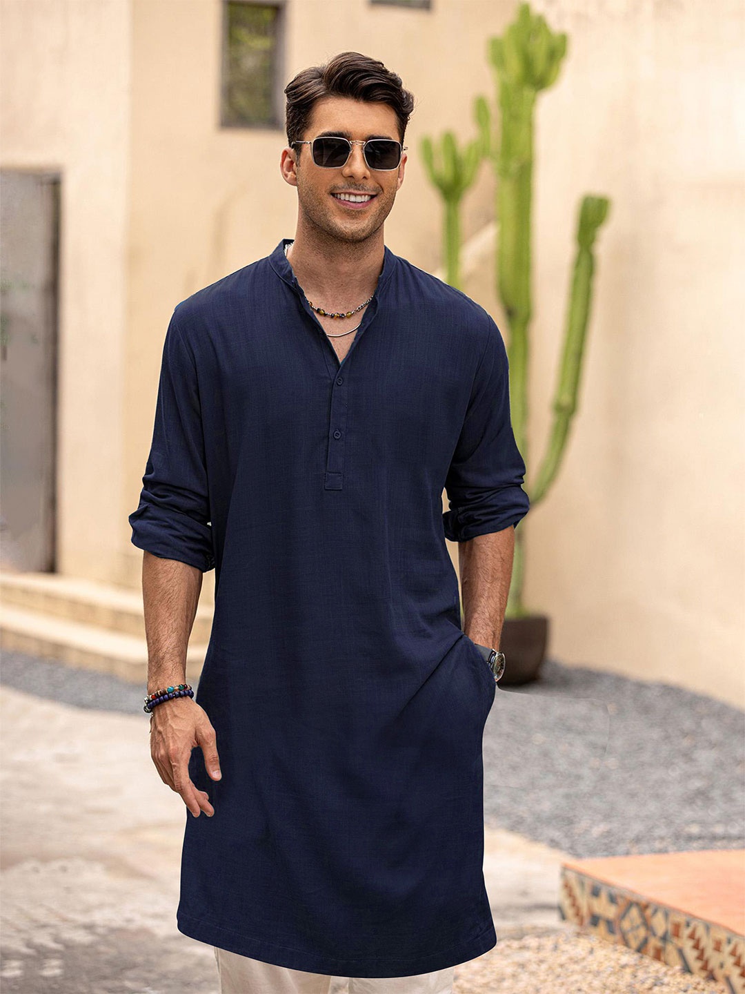 

Anouk Men Solid Long Kurta, Blue