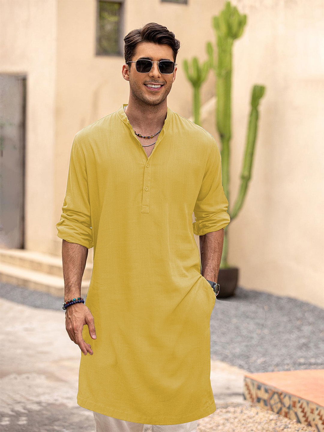 

Anouk Men Solid Long Kurta, Yellow