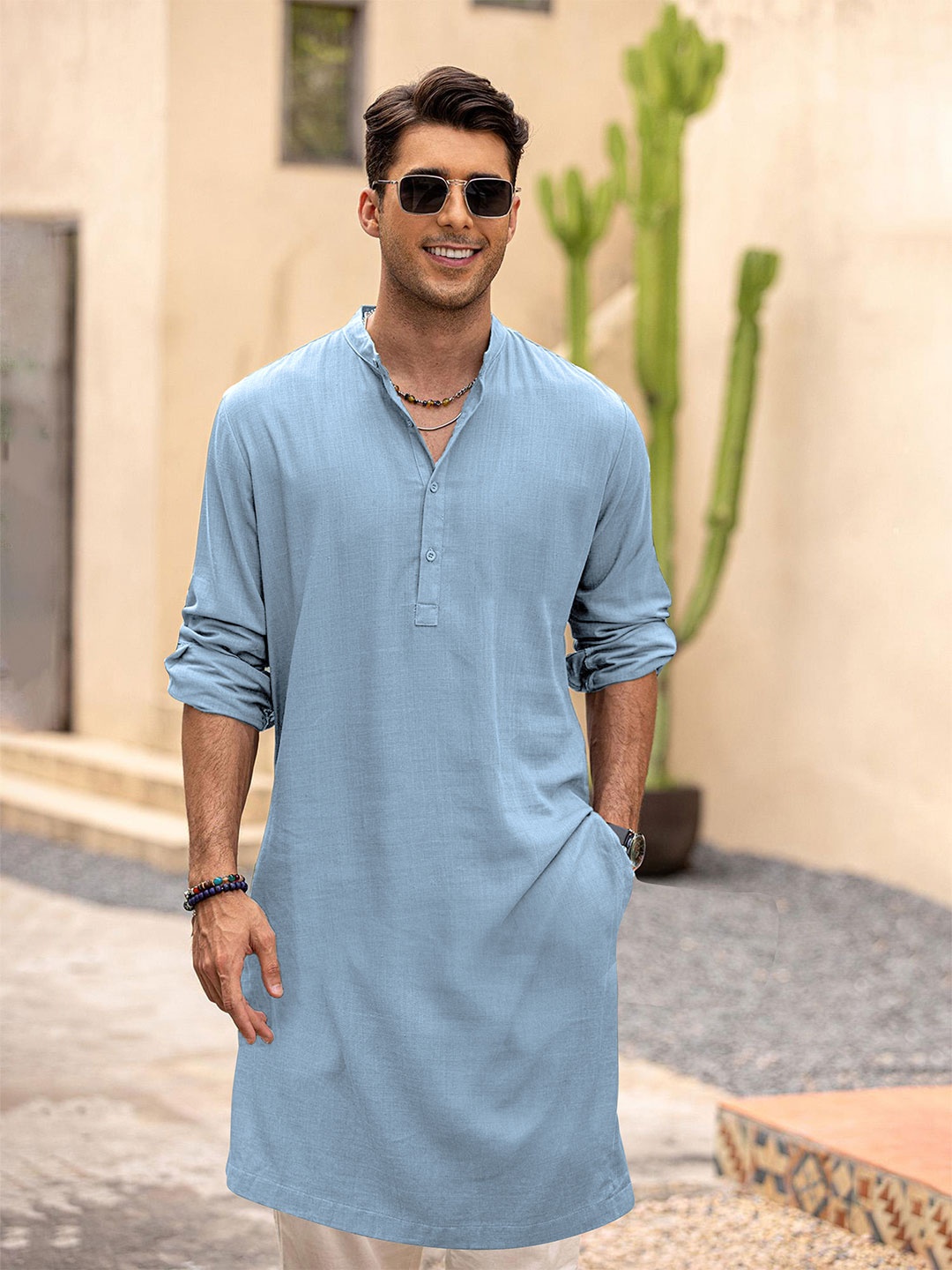 

Anouk Men Solid Long Kurta, Blue