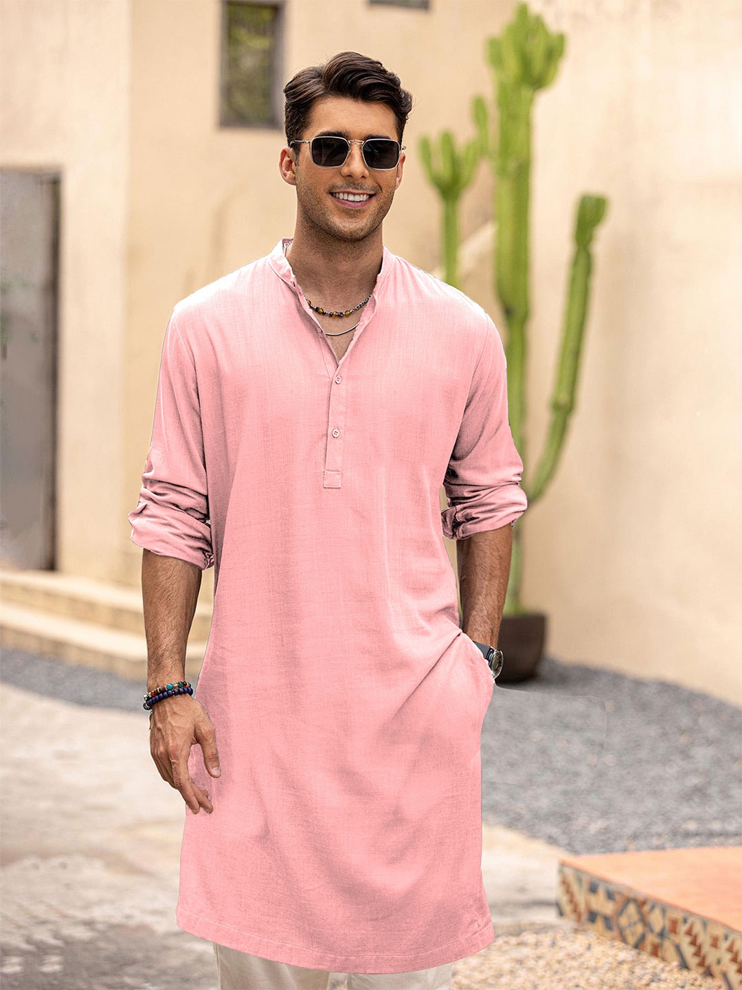 

Anouk Men Solid Long Kurta, Pink