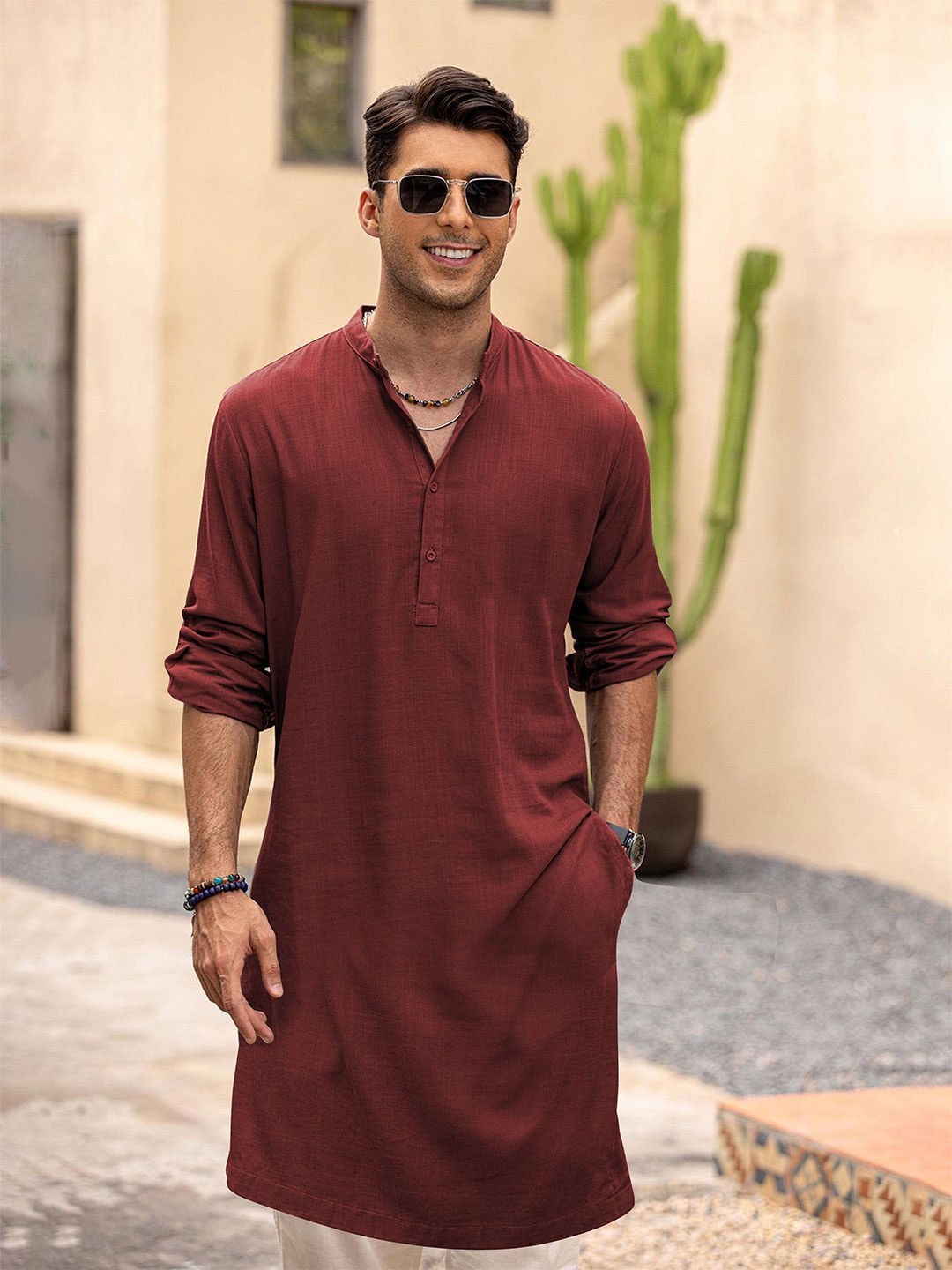 

Anouk Men Solid Long Kurta, Maroon