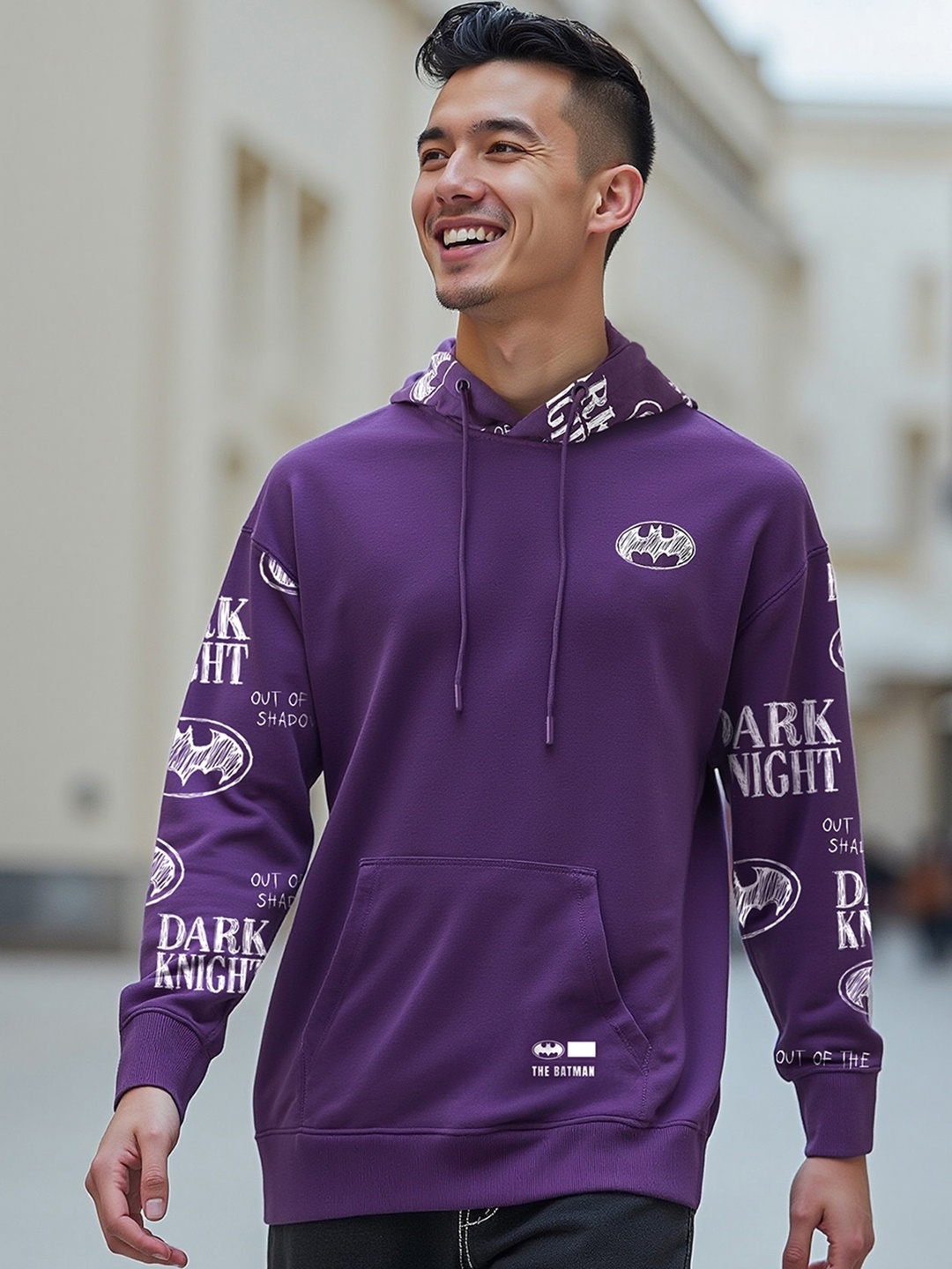 

Bewakoof Men Typography Printed Hooded Pullover Sweatshirt, Purple